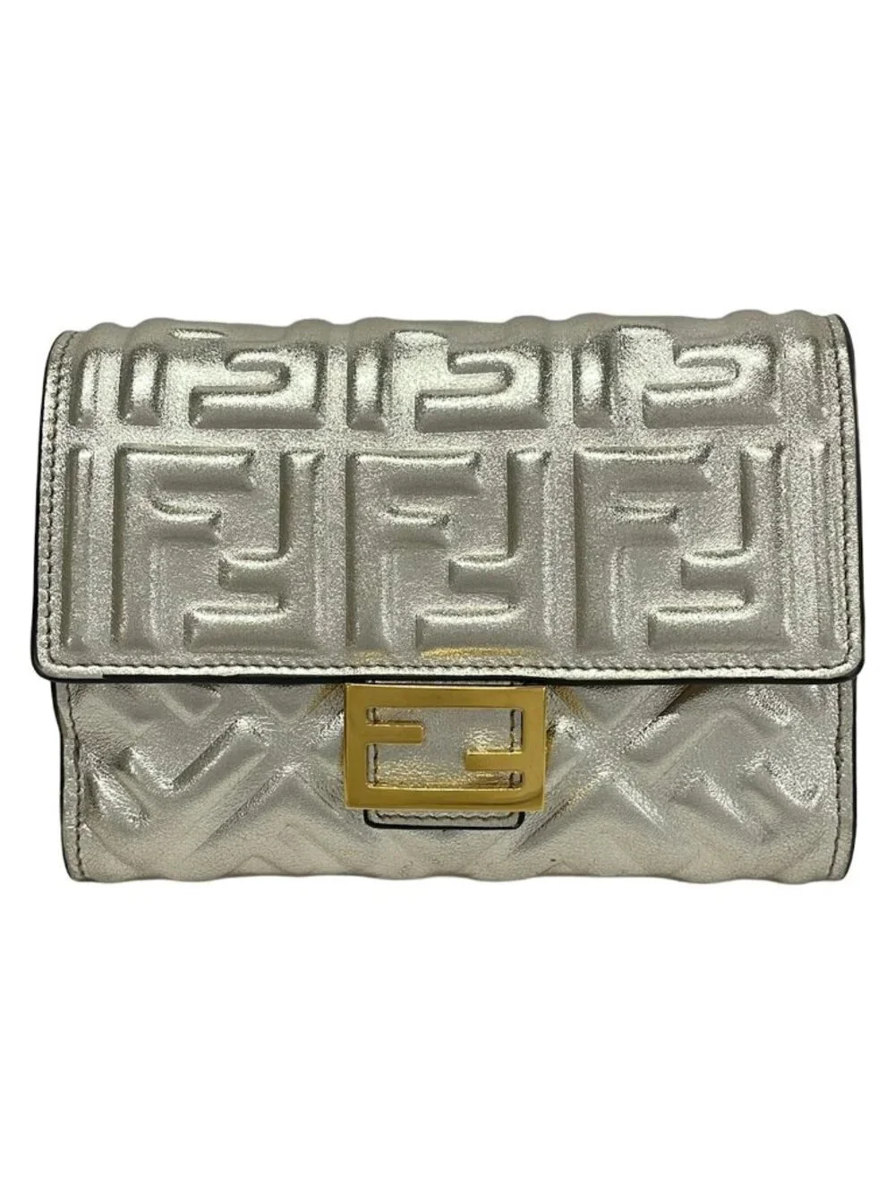 Fendi Bifold Wallet Baguette Gold Embossed Leather
